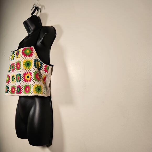 WILD FABLE Crochet Camisole Crop Top Juniors XL Multi Cream Beachy Boho Hippie - Picture 9 of 12